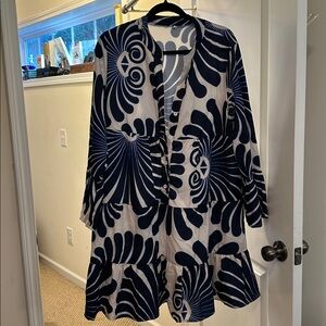 Navy and White Patterned Dress